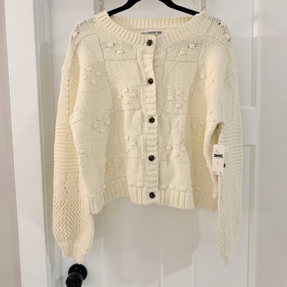 Pilcro and the Letterpress Sweaters - Anthropologie Pilcro Diana Cropped Cardigan Ivory White Bobble Knit Sweater M